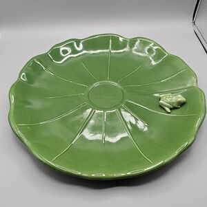 1990s Portugal Frog Lily Pad Serving Plate Block Ceramics 3D Plate Rare Flaw Vtg